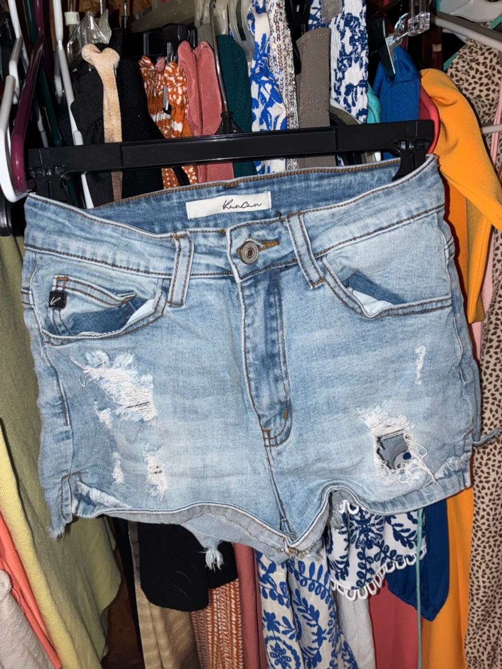 KanCan Light Wash Distressed Denim Shorts - Light Blue